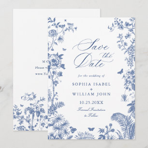 Save The Date Élégante photo de mariage florale de jardin bleu f