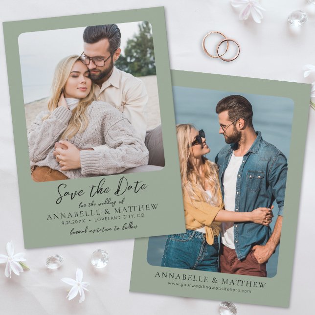 Save The Date Élégante Photo de Mariage Vert Sage (Elegant Sage Photo Wedding Save the Date)