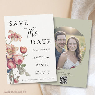 Save The Date Élégante Photo Florale de Mariage à Sauvegarder la