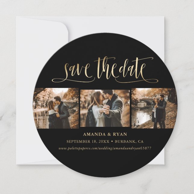 Save The Date Elégante photo Mariage noir et or (Devant)