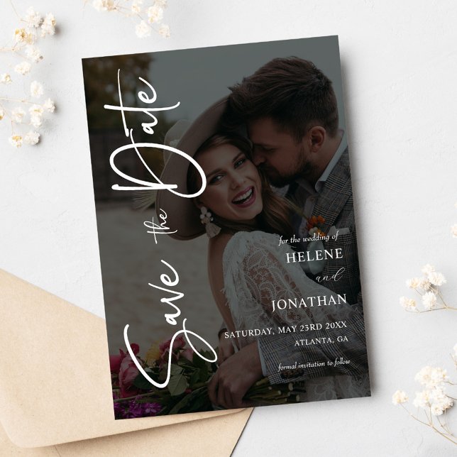 Save The Date Élégante photo minimaliste moderne (Photo Minimal Calligraphy Wedding Save The Date)