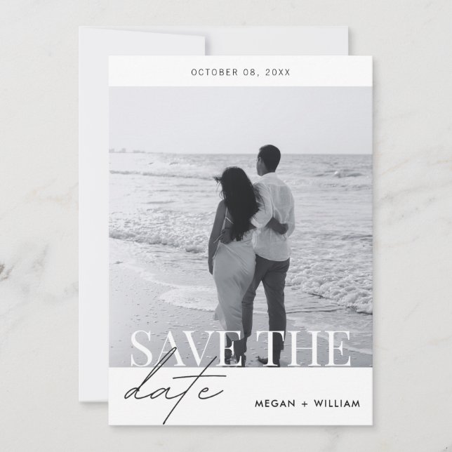 Save The Date Elégante photo minimaliste moderne mariage (Devant)