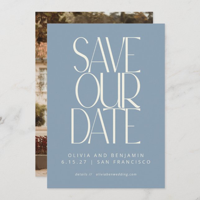 Save The Date Élégante Photo Simple Moderne Tendance Poussiéreux (Devant / Derrière)
