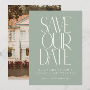 Save The Date Élégante photo tendance simple moderne sage poussi