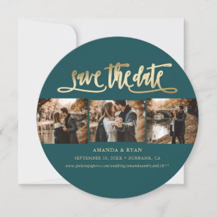 Save The Date Elégante photo Turquoise et Mariage or
