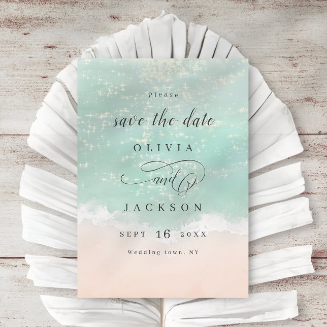 Save The Date Elégante plage d'océan pétillant abstraite (Elegant abstract sparkling ocean beach save the date)