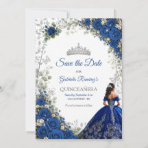 Elégante Quinceañera bleu royal et roses argentées