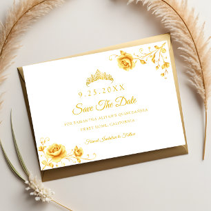 Save The Date Elégante Quinceanera Florale Dorée Minimaliste
