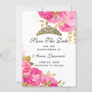 Save The Date Élégante Quinceanera Florale Rose Chaud