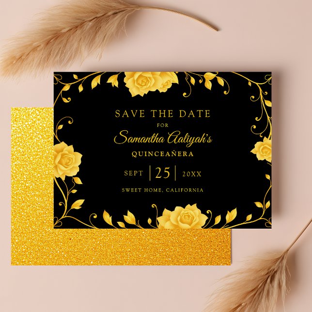 Save The Date Elégante Quinceanera royale dorée (Créateur téléchargé)