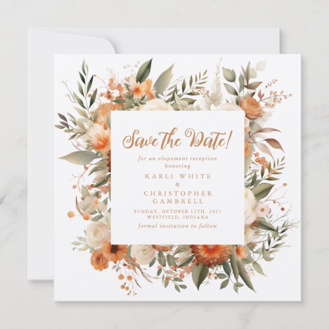 Save The Date Elégante Réception Florale Automne Enregistrer La  (Devant)