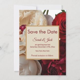 Save The Date Elégante Rose rouge et Peony crème