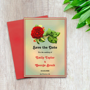 Save The Date Elégante rose rouge romantique encadré Mariage