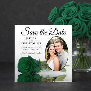 Save The Date Élégante rose verte émeraude avec photo ovale pour
