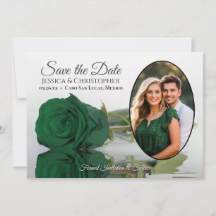 Save The Date Élégante Rose Verte Émeraude Ovale Photo Mariage