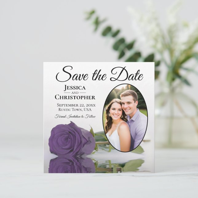 Save The Date Élégante Rose Violette Améthyste et Mariage de Pho (Debout devant)