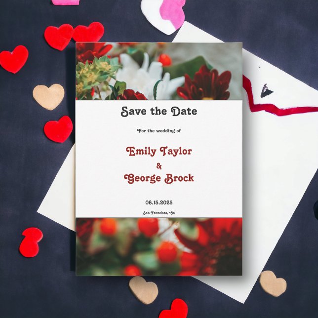 Save The Date Élégante roses rouges fleurs fleurs Mariage floral (Créateur téléchargé)