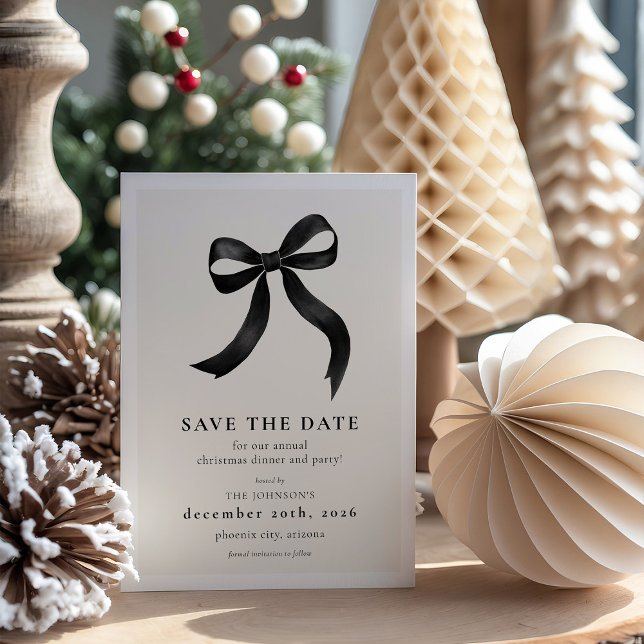 Save The Date Élégante Soirée de Noël à Ruban Noir (Créateur téléchargé)