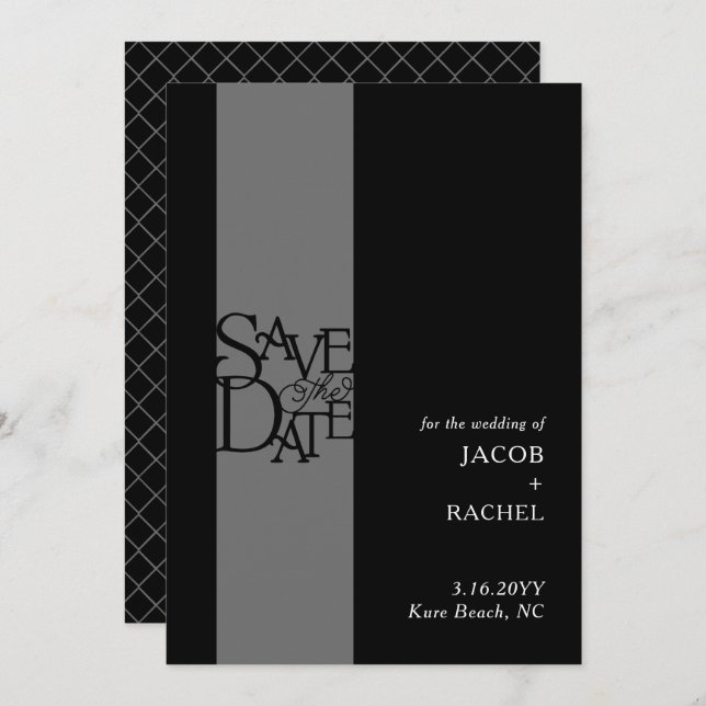 Save The Date Élégante superposition Noir Blanc Mariage Enregist (Devant / Derrière)