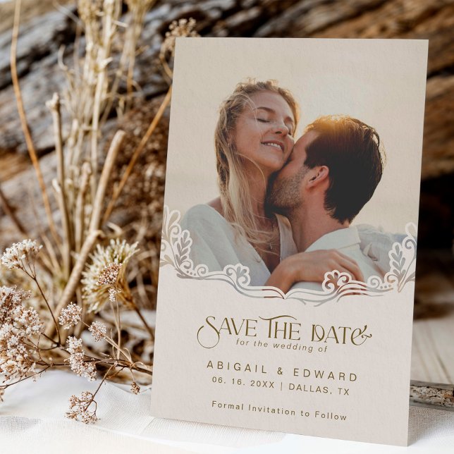 Save The Date Élégante Typographie Florale Photo de Mariage (Créateur téléchargé)
