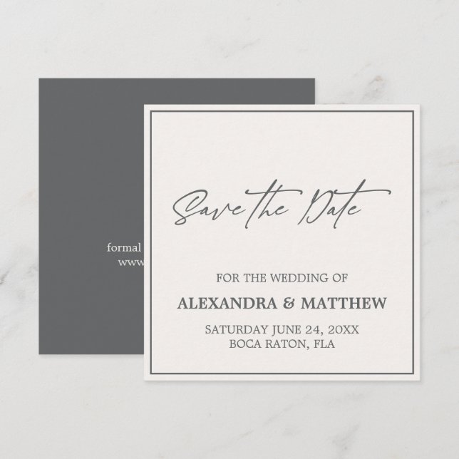 Save The Date Élégante typographie gris simple (Devant / Derrière)
