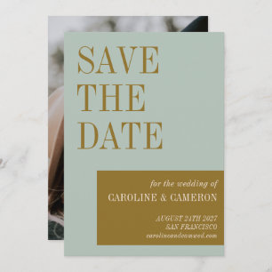 Save The Date Élégante typographie Mariage photo Blue Gold