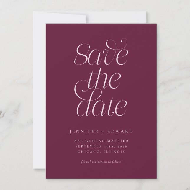 Save The Date Élégante Typographie Moderne Mariage Cranberry (Devant)
