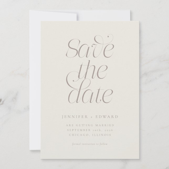 Save The Date Élégante Typographie Moderne Mariage Greige (Devant)