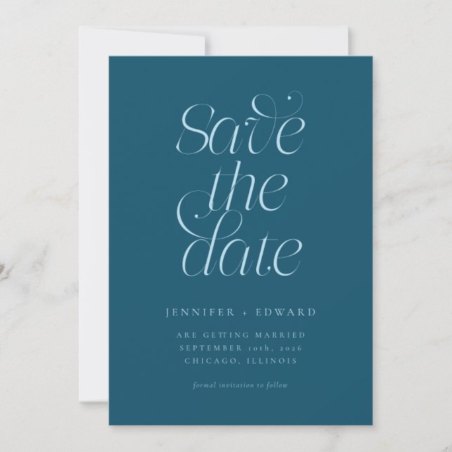 Save The Date Élégante Typographie Moderne Mariage Sarcelle (Devant)