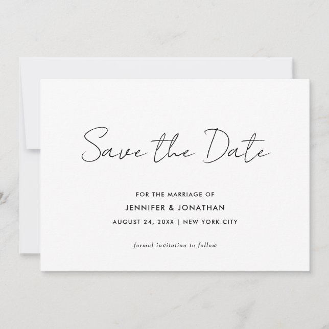 Save The Date Élégante Typographie Moderne Simple Noir Et Blanc (Devant)