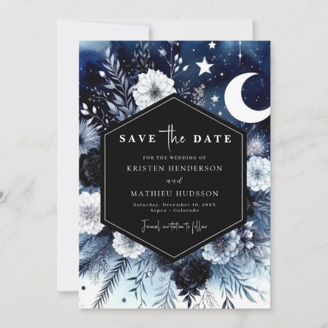 Save The Date Élégante typographie Moonlit Mariage (Devant)