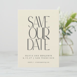 Save The Date Élégante Typographie Noir Crème Moderne du Milieu