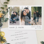 Save The Date Élégante typographie noire Trois Mariage photo<br><div class="desc">Ce mariage simple et élégant moderne de trois photos enregistrer la date modèle de carte plat présente vos photos et "SAVE the DATE" véhiculé avec un mélange frappant de deux polices distinctes, avec "et" dans un script léger et fluide entre les deux autres mots, qui sont en coque supérieur avec...</div>