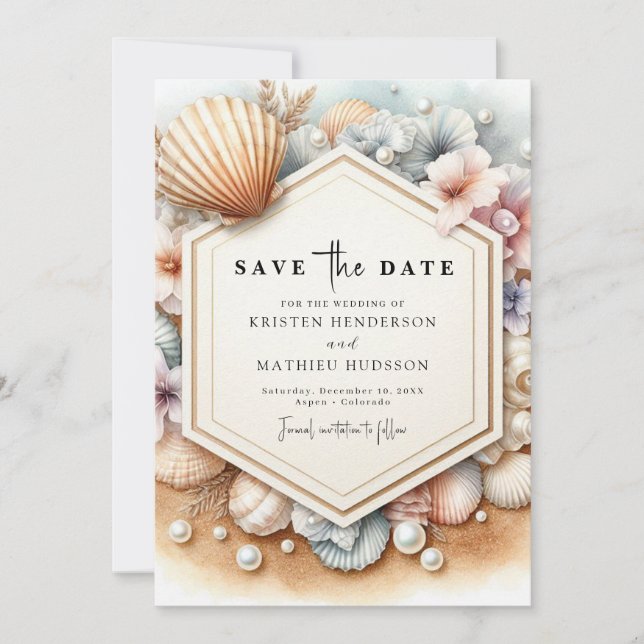 Save The Date Élégante Typographie Plage Mariage (Devant)