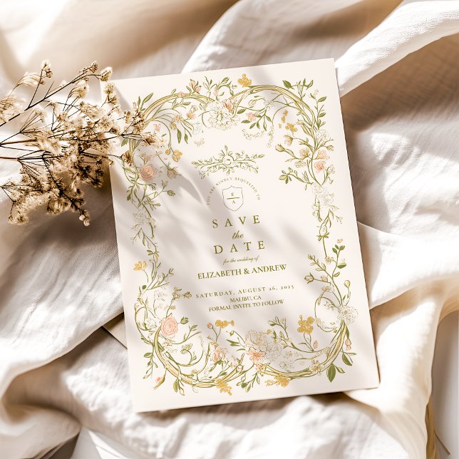 Save The Date Élégante verdure et cadre floral rose blush de mar (Créateur téléchargé)