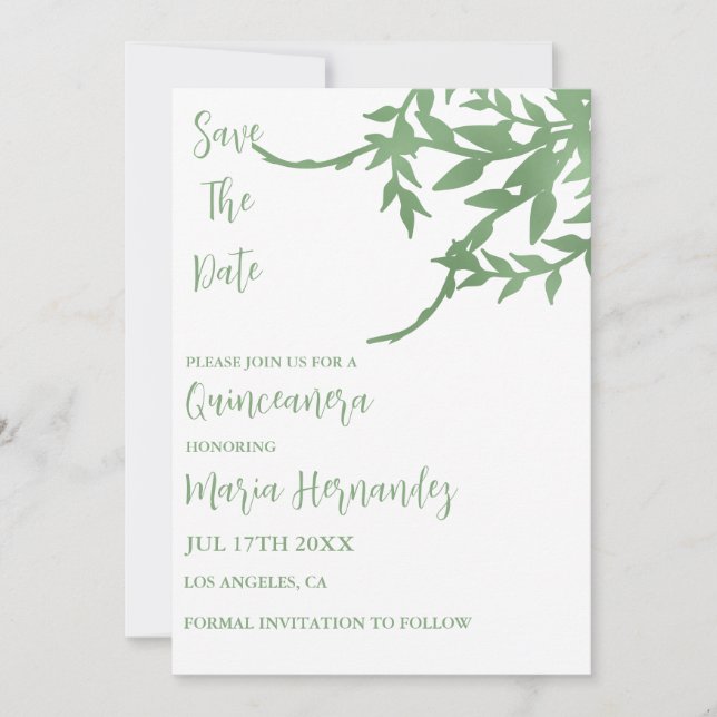 Save The Date Elégante verdure Quinceañera (Devant)