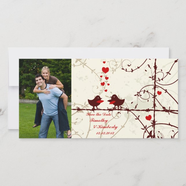Save The Date Élégante vigne tourbillon oiseaux enregistrer la p (Devant)