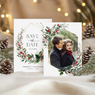 Save The Date Élégantes Baies de l'Hiver Photo de Mariage de Ver