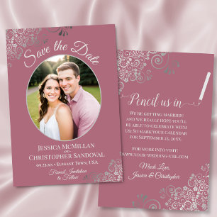 Save The Date Elégantes boucles d'argent sur Dusty Rose Mariage 