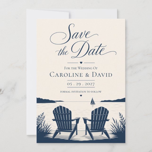 Save The Date Élégantes chaises Adirondack rustiques au bord du  (Devant)