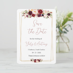 Save The Date Élégantes Fleurs Botaniques Bourguignonnes Géométr