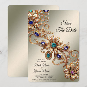 Save The Date Élégantes Fleurs De Bijoux En Or Enregistrer La Da