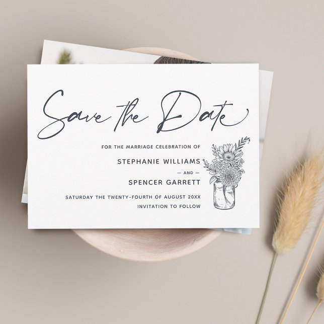 Save The Date Élégantes fleurs de script moderne Photo Mariage (Elegant Modern Script Flowers Photo Wedding Save The Date)
