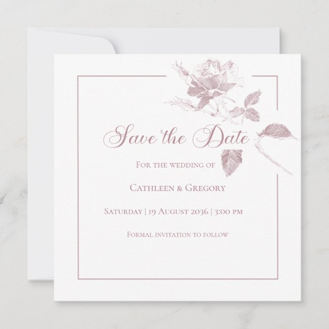 Save The Date Élégantes Roses Blanches Dusty Pink Fleurs de Mari (Devant)