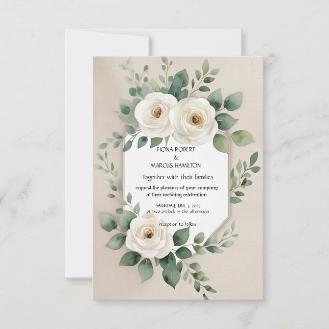 Save The Date Élégantes Roses Blanches Florales Bohème Rustiques (Devant)