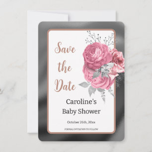 Save The Date Élégantes Roses Roses Argent Baby Shower