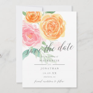 Save The Date Élégantes Roses Roses et Orange Photo Mariage