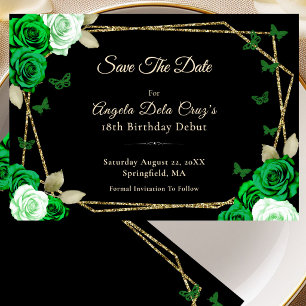 Save The Date Élégantes Roses Vertes Or Noir 18ème Anniversaire