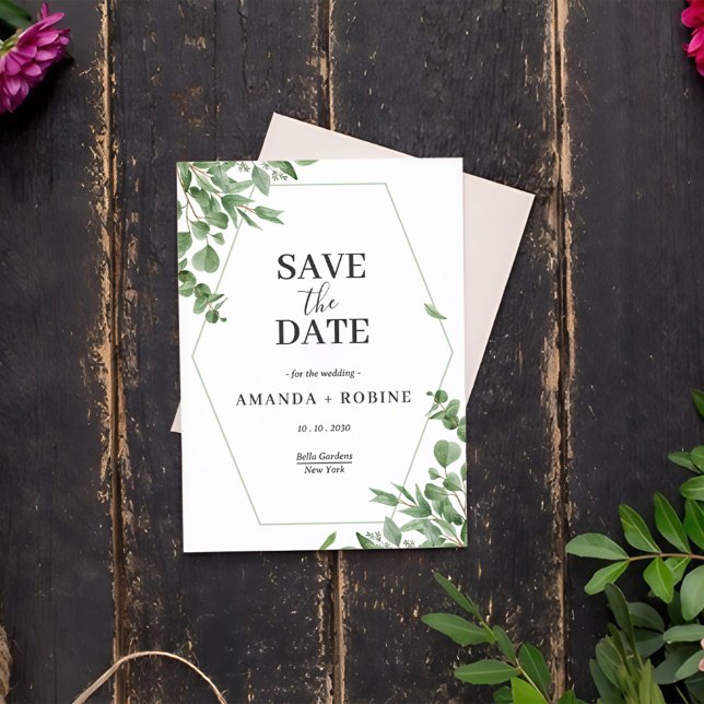 Save The Date Élégants Feuilles d'Eucalyptus (Créateur téléchargé)