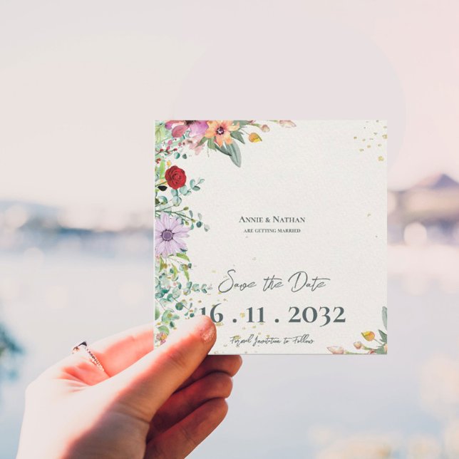 Save The Date Élégants Fleurs Sauvages Aquarelle Mariage Floral  (Chic Elegant Watercolor Wildflowers Floral Wedding Save The Date)